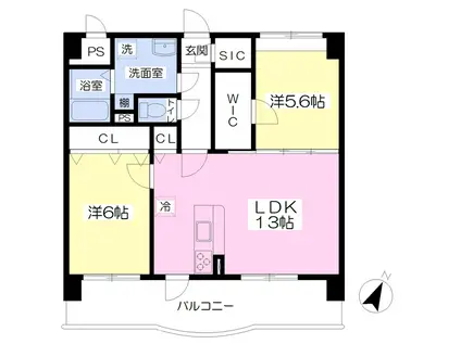 スタンドリバー豊(2LDK/2階)の間取り写真