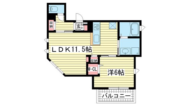 ヒルズ中山手(1LDK/1階)の間取り写真