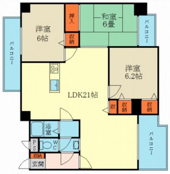 ラヴニール東島田(3LDK/6階)の間取り写真