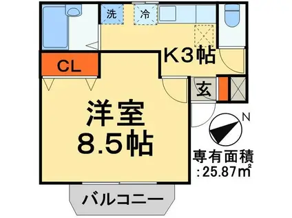 セレ東美野2(1K/2階)の間取り写真