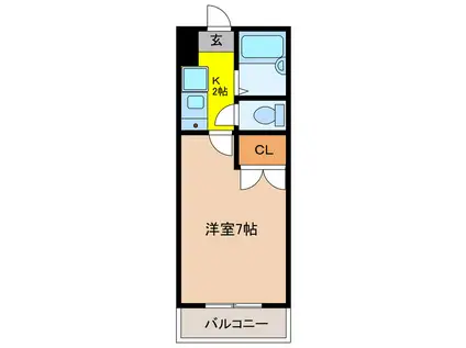 リヴハイツA棟(1K/2階)の間取り写真