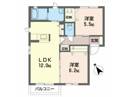 オレンジヒルズ B(2LDK/1階)の間取り写真