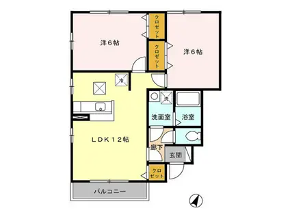ボナール(2LDK/1階)の間取り写真
