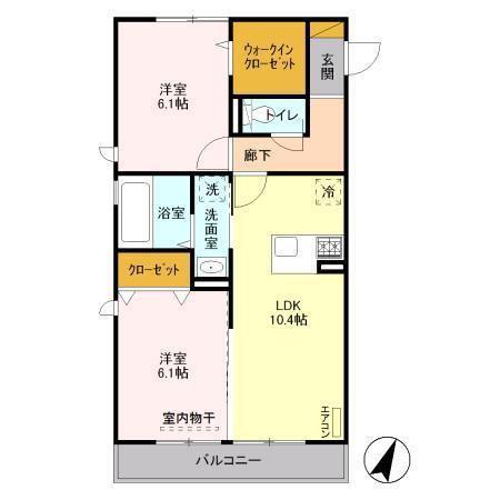 ルクティア(2LDK/2階)の間取り写真