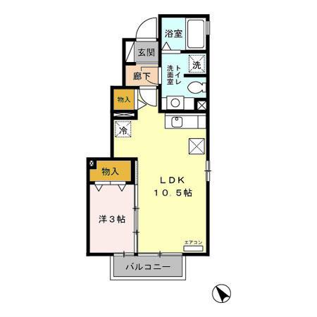 クレスト雅B棟(1LDK/1階)の間取り写真