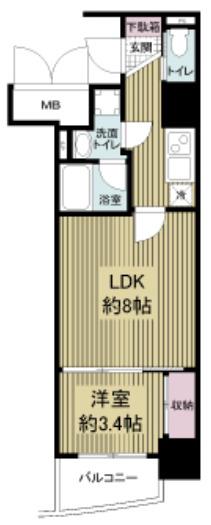 APRILE南森町(1LDK/3階)の間取り写真