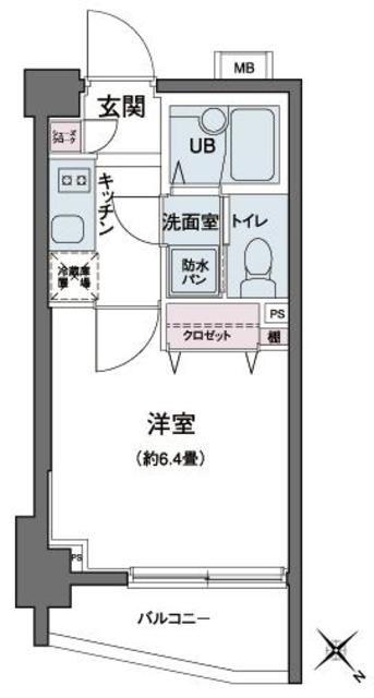 エコロジー都立大学レジデンス(1K/6階)の間取り写真