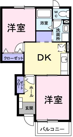 プリムローズ(2DK/1階)の間取り写真
