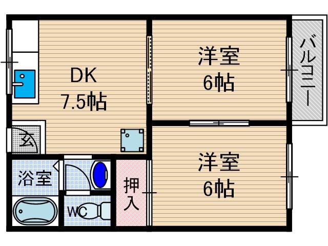 矢頭ハイツB棟(2DK/1階)の間取り写真
