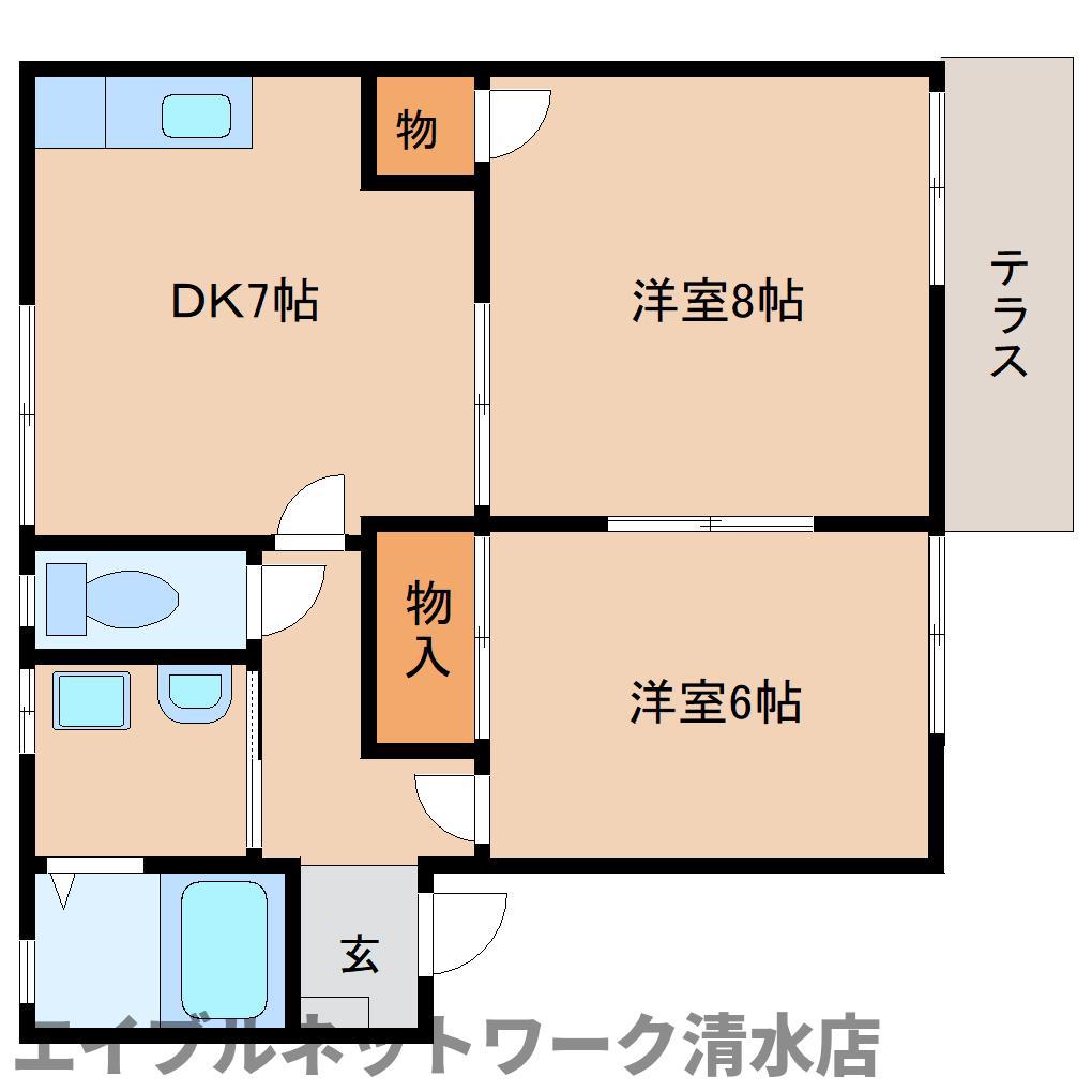 ヒルヴィレッジ(2DK/1階)の間取り写真