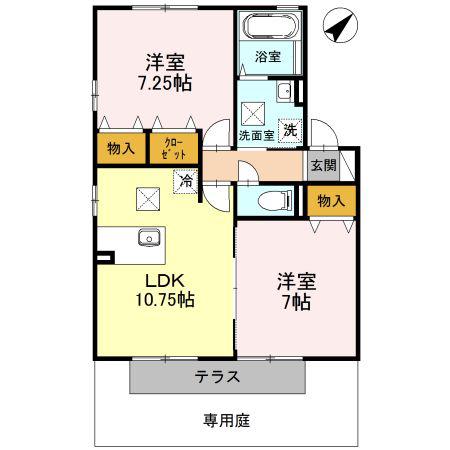 ウィルモア・ロッシェB棟(2LDK/1階)の間取り写真