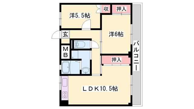 ビレッジハウス尾上(2LDK/1階)の間取り写真