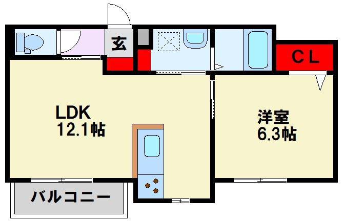 シャーメゾン則松東(1LDK/1階)の間取り写真
