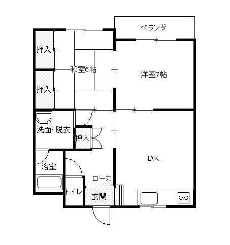 フィオーリ朝日町(2DK/1階)の間取り写真