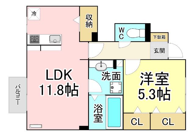 エスポワール 下城野II(1LDK/1階)の間取り写真