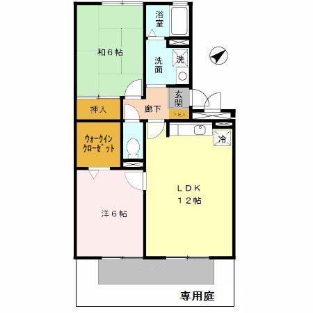 ウエストハイツ(2LDK/1階)の間取り写真