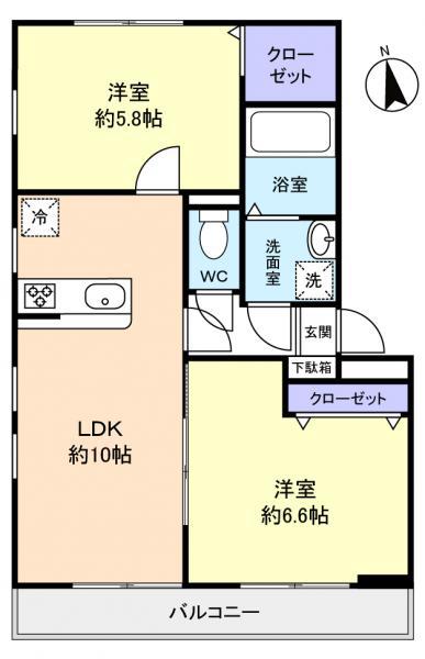 リブリ・緑ヶ丘I(2LDK/2階)の間取り写真