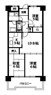 セジュール島之内(3LDK/6階)の間取り写真