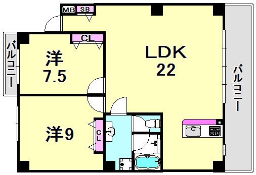 カナンハウス(2LDK/2階)の間取り写真