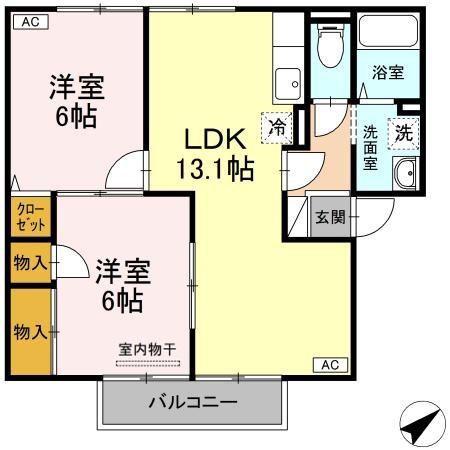 グランディールA棟(2LDK/1階)の間取り写真