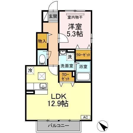 エスポワールB棟(1LDK/1階)の間取り写真