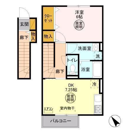 メゾンソレイユ(1DK/2階)の間取り写真