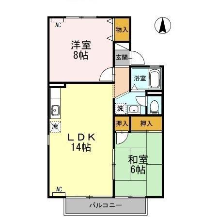 夏梅ビレッジ F棟(2LDK/2階)の間取り写真