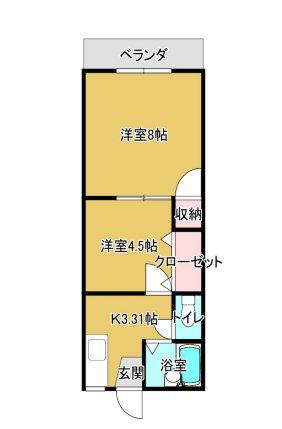 ロイヤルハイム藤(2K/2階)の間取り写真