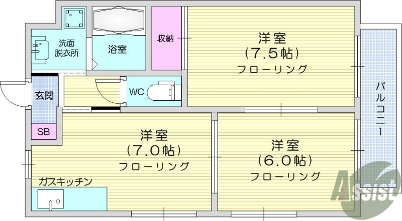 LINO折立 A(2DK/1階)の間取り写真