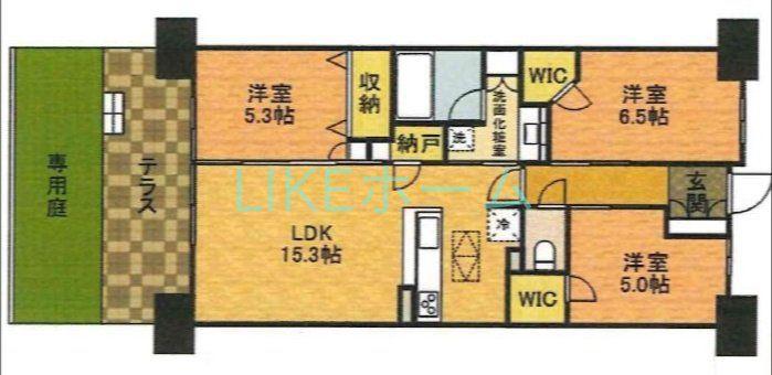 プラウド船橋 四街区(3LDK/1階)の間取り写真
