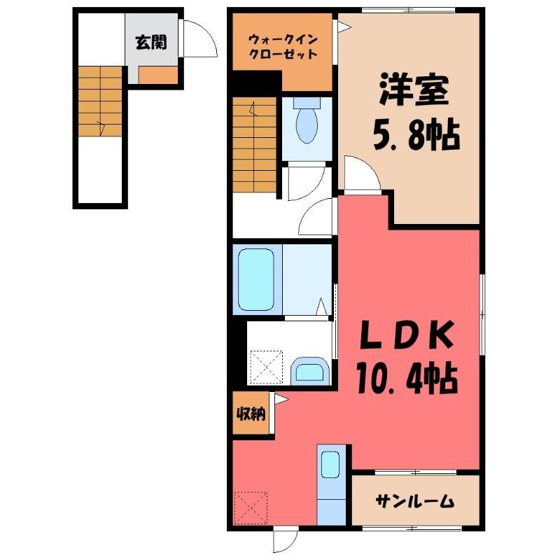 ヒカルサ羽生 サウス(1LDK/2階)の間取り写真