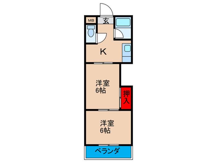 三熊ハイツ渚2号(2K/1階)の間取り写真