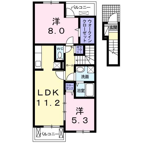 プランドールC(2LDK/2階)の間取り写真