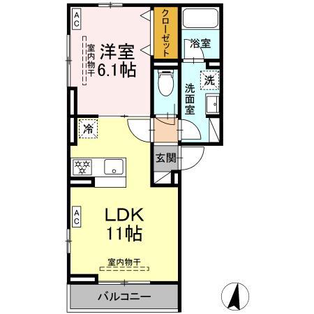 ソレアード中海岸(1LDK/2階)の間取り写真