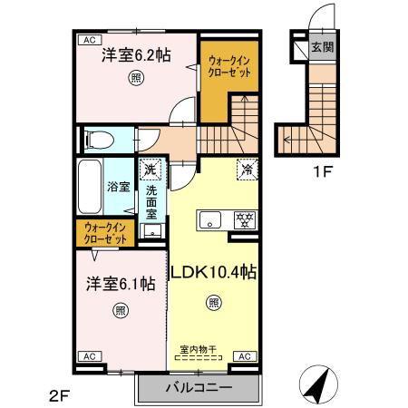 熊本県上益城郡御船町 2階建 築2年(2LDK/2階)の間取り写真