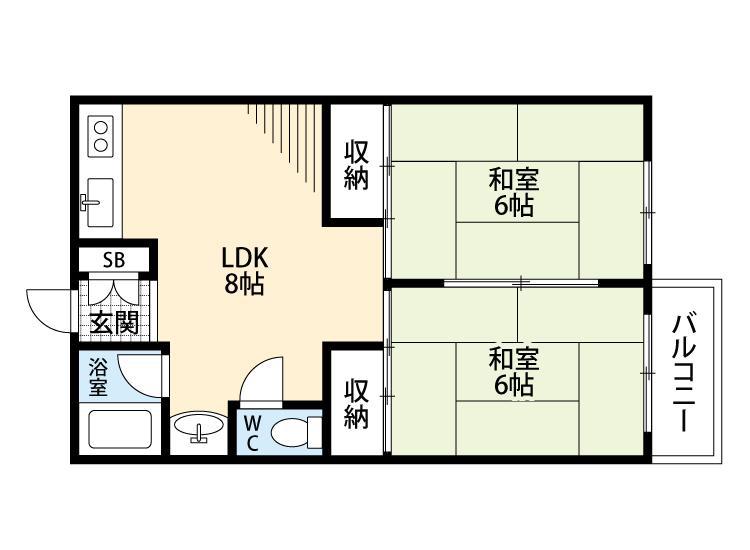 旭第1マンション(2LDK/4階)の間取り写真