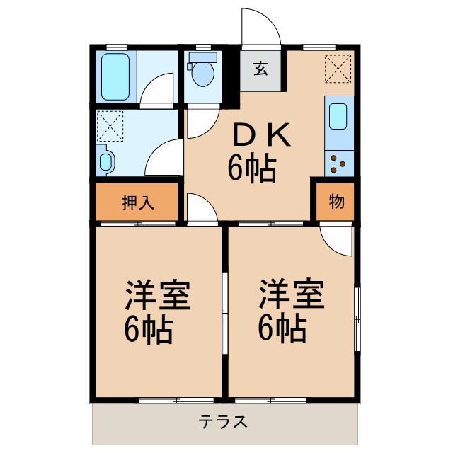 こばやハイツ(2DK/2階)の間取り写真