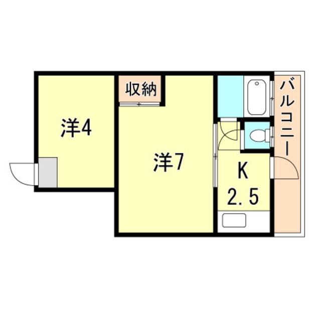 ヨークンハウス板宿(2K/2階)の間取り写真