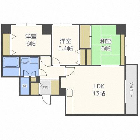 アピカル南郷(3LDK/5階)の間取り写真