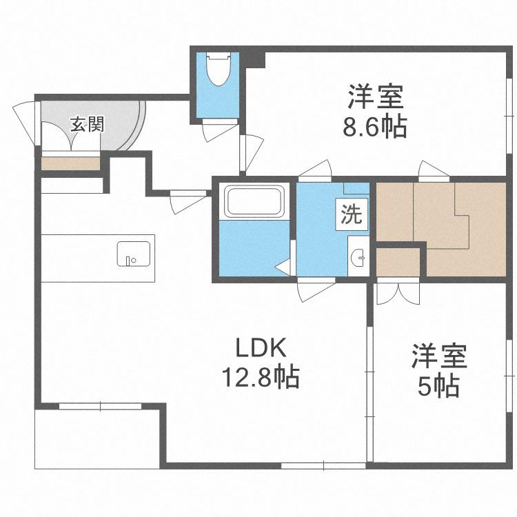 カーサフェリーチェ新札幌(2LDK/1階)の間取り写真