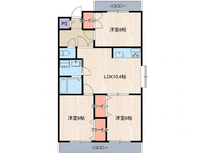 コンフォート舟入南(3LDK/2階)の間取り写真