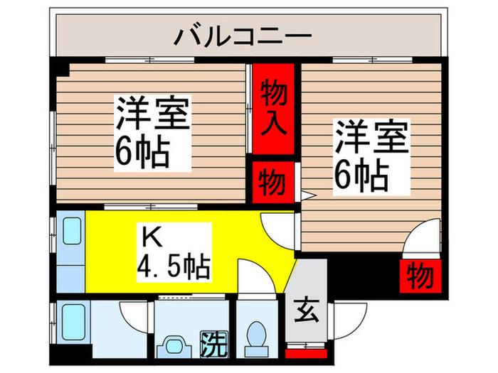 吉原マンション(2K/4階)の間取り写真