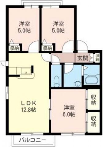 オークタウン川越A(3LDK/1階)の間取り写真