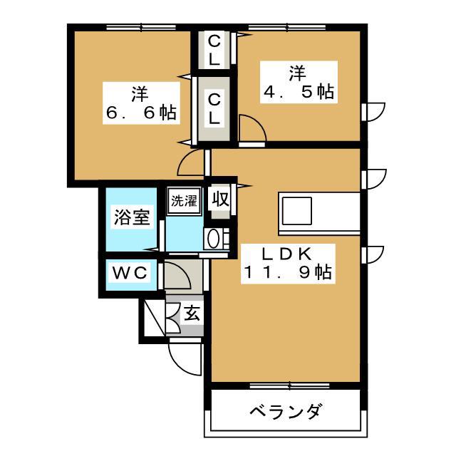 フローラなでしこ B(2LDK/1階)の間取り写真