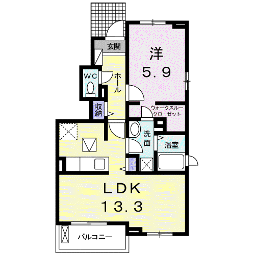 ビスタフローラ(1LDK/1階)の間取り写真