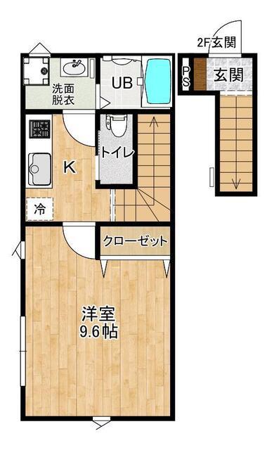 RAINBOW MIRAI E棟(1K/2階)の間取り写真