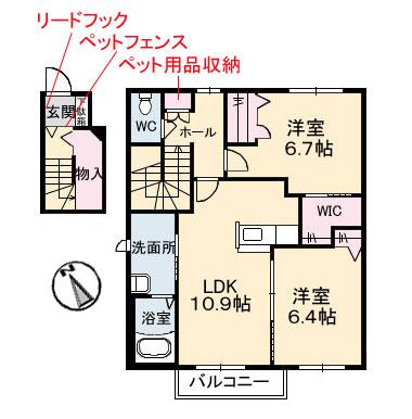 AVENTINOC棟(2LDK/2階)の間取り写真