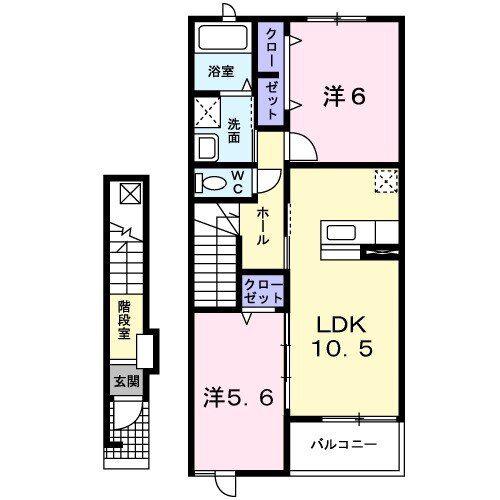 エテルノグラースB棟(2LDK/2階)の間取り写真