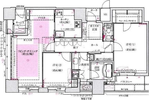 Dグランセ上町台ハイレジデンス(2LDK/14階)の間取り写真