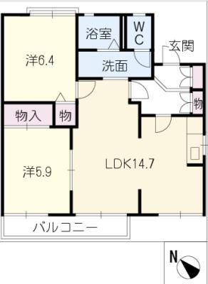 サニーハイツゆうりん館A(2LDK/2階)の間取り写真